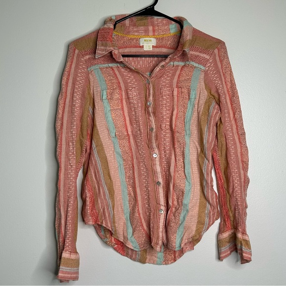 Anthropologie Tops - Anthropologie Maeve Women's Multicolor Striped Button-Down Shirt Size 12